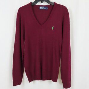 Men's Preppy Maroon Red Long Sleeved Soft Ralph Lauren Polo Sweater Sz. L